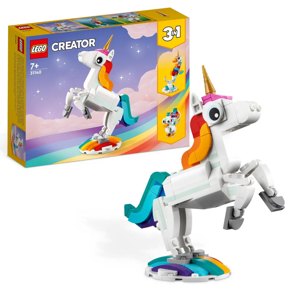 LEGO Creator 3in1 Magical Unicorn - Tierfigur, die sich in Seepferdchen oder Pfau verwandelt - Geschenk für 7+ Jahre alte Mädchen & Jungen - 31140
