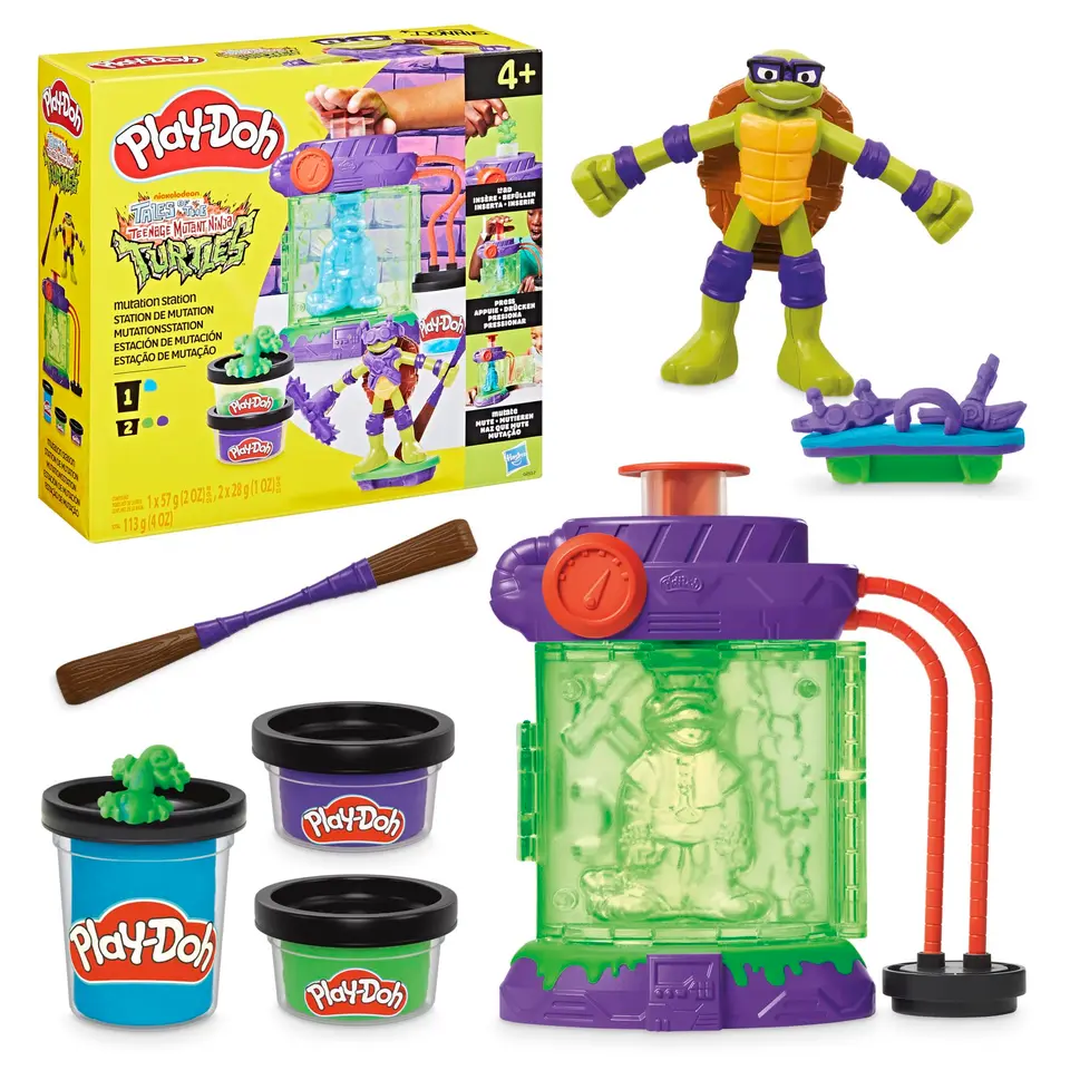 Play-Doh Teenage Mutant Ninja Turtles Mutationsstation Spielset, Bastel-Set für Kinder ab 4 Jahren zum Formen mit 3 Knetdosen