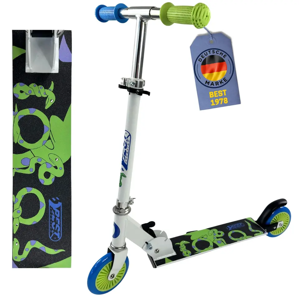Best Sporting Roller Kinder 6 Jahre – Klappbarer, leichter Scooter ab 4 Jahren, höhenverstellbarer Lenker, 125mm Rollen, sicheres Fahren Grün/Blau/Weiß