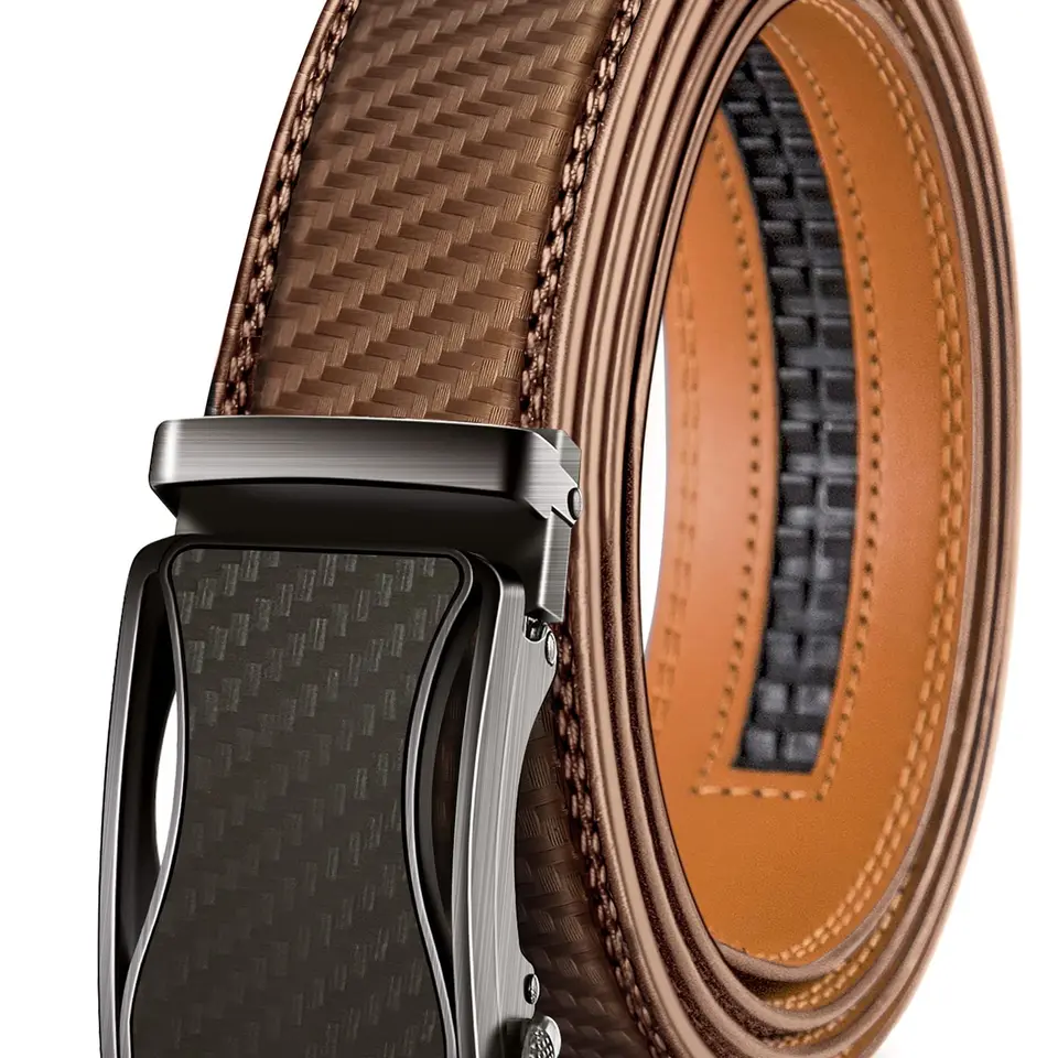 KEMISANT Leder-Gürtel für Herren, 35mm, verstellbar, Tawny, Business, Automatikschließe