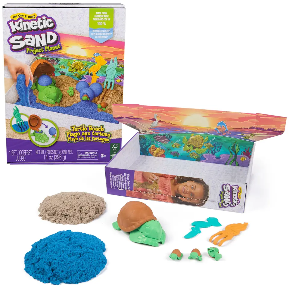 Kinetic Sand Project Planet Schildkröten Spielset mit 396 g Sand, Werkzeuge & Schildkröten aus recyceltem Kunststoff für Kinder ab 3