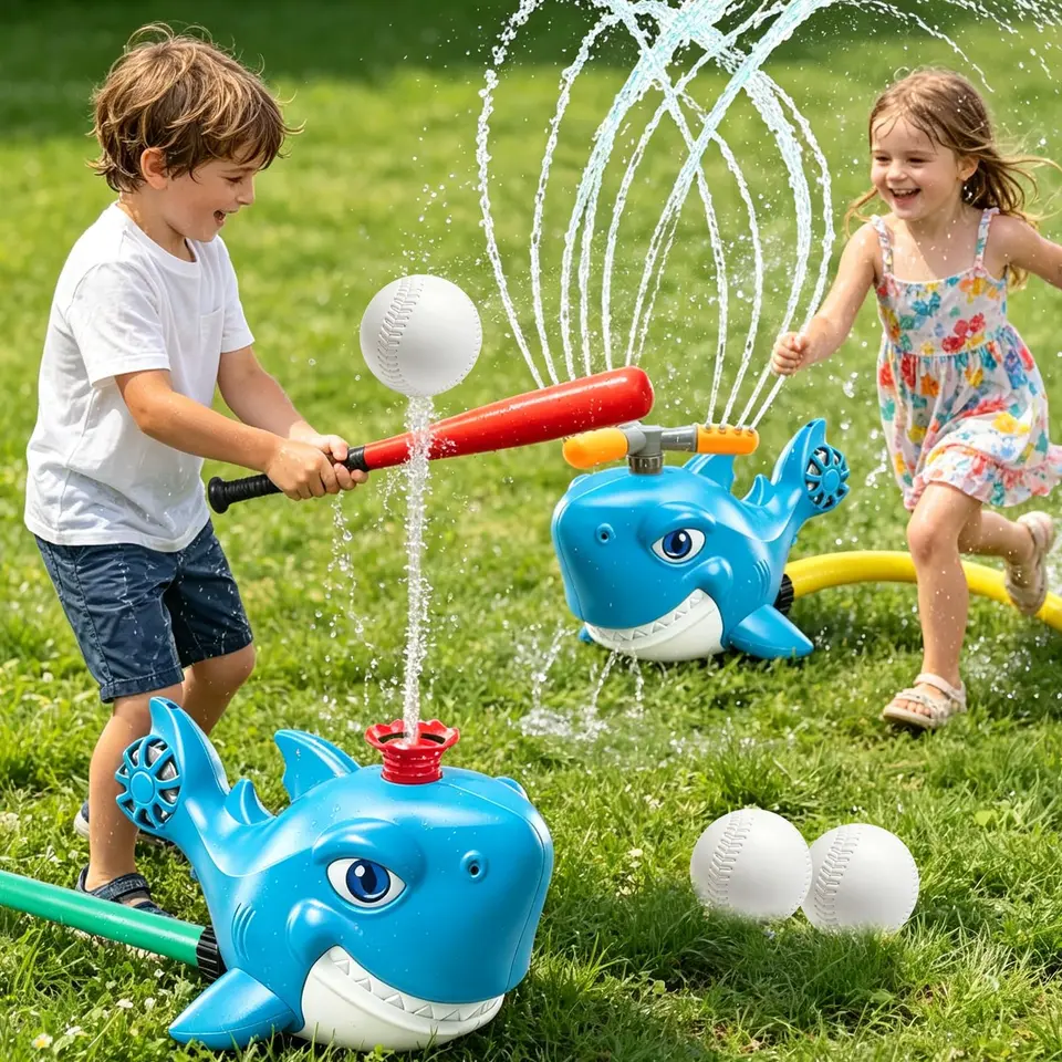 Xerteam Wasserspielzeug Kinder, Wasser-Sprayspielzeug für Garten, Sommer Splash Spielzeug für 3-12 Jahre (Blauhai)