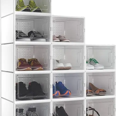 YITAHOME Schuhboxen Set 12, Stapelbare Schuhaufbewahrung mit transparenter Tür, für Schuhe bis Größe 46, weiß