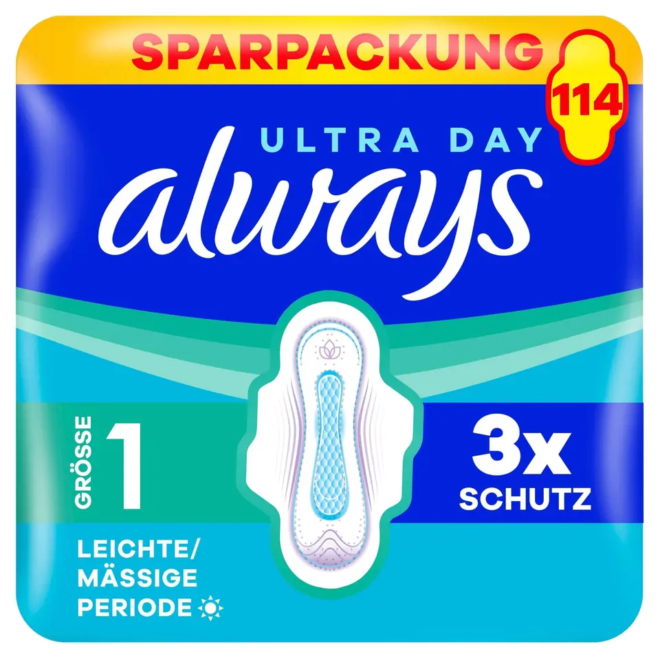 Always Ultra Binde Größe 1 – Normale Sparpackung mit 114 Binden (3x38 Stück)