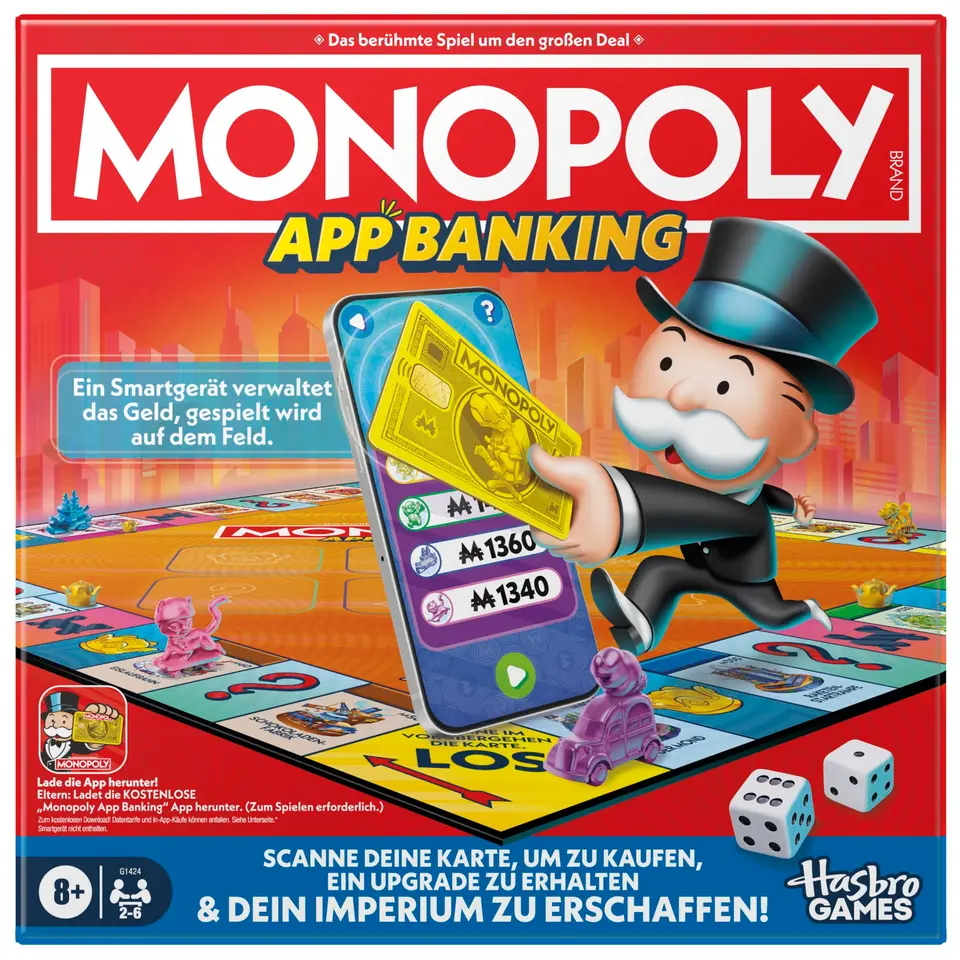 Monopoly App Banking Brettspiel - Deutsche Fassung, Modernes Gesellschaftsspiel für Kinder ab 8 Jahre, Für 2-6 Spieler