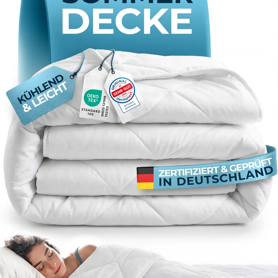 Glückstoff® Sommerdecke 220x240cm - Leichte, kühlende Bettdecke mit 100% Öko-Tex Füllung, zertifiziert in Deutschland
