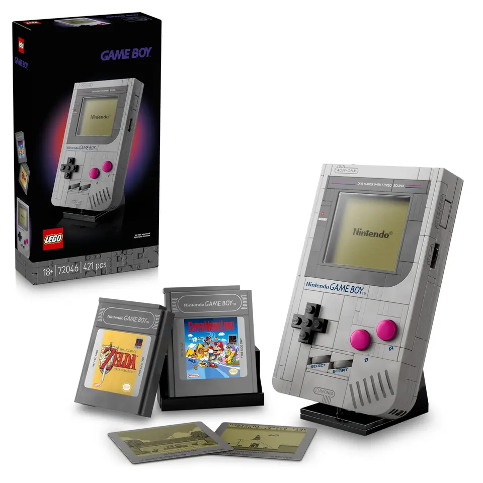 LEGO Super Mario Game Boy – Nintendo Modell für Erwachsene mit 2 Spielmodulen inkl. Zelda & Ständer