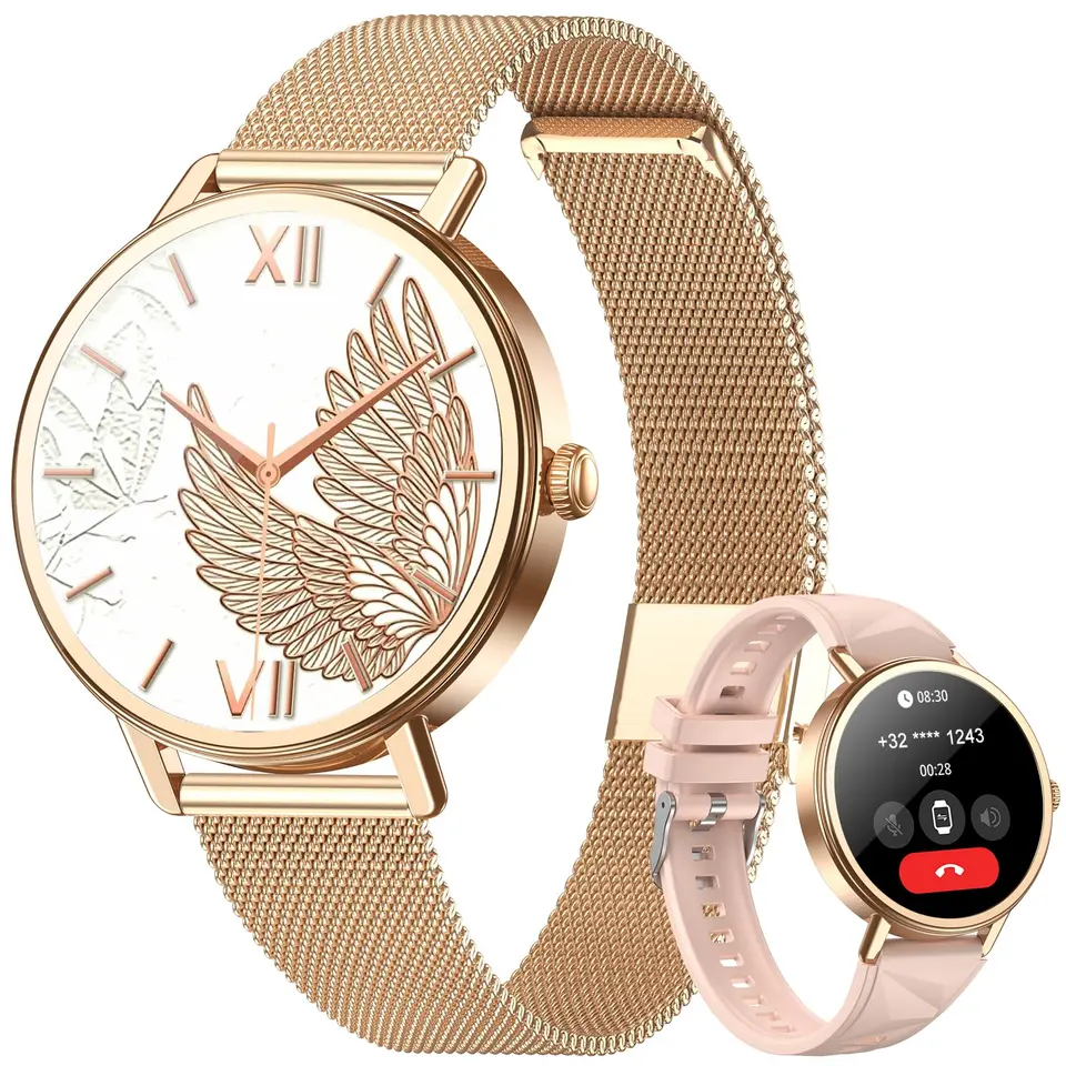 Blackview Damen-Smartwatch, 1,26" runde Fitnessuhr mit Pulsmesser, Schlafmonitor, SpO₂, Schrittzähler & Aktivitätstracker, IP67, Gold
