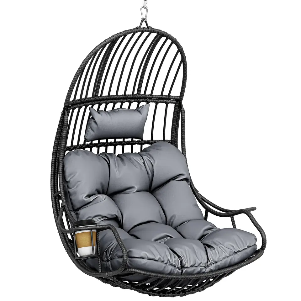 YITAHOME Hängesessel Eierschaukel mit Kissen & Getränkehalter, 150 kg, Grau