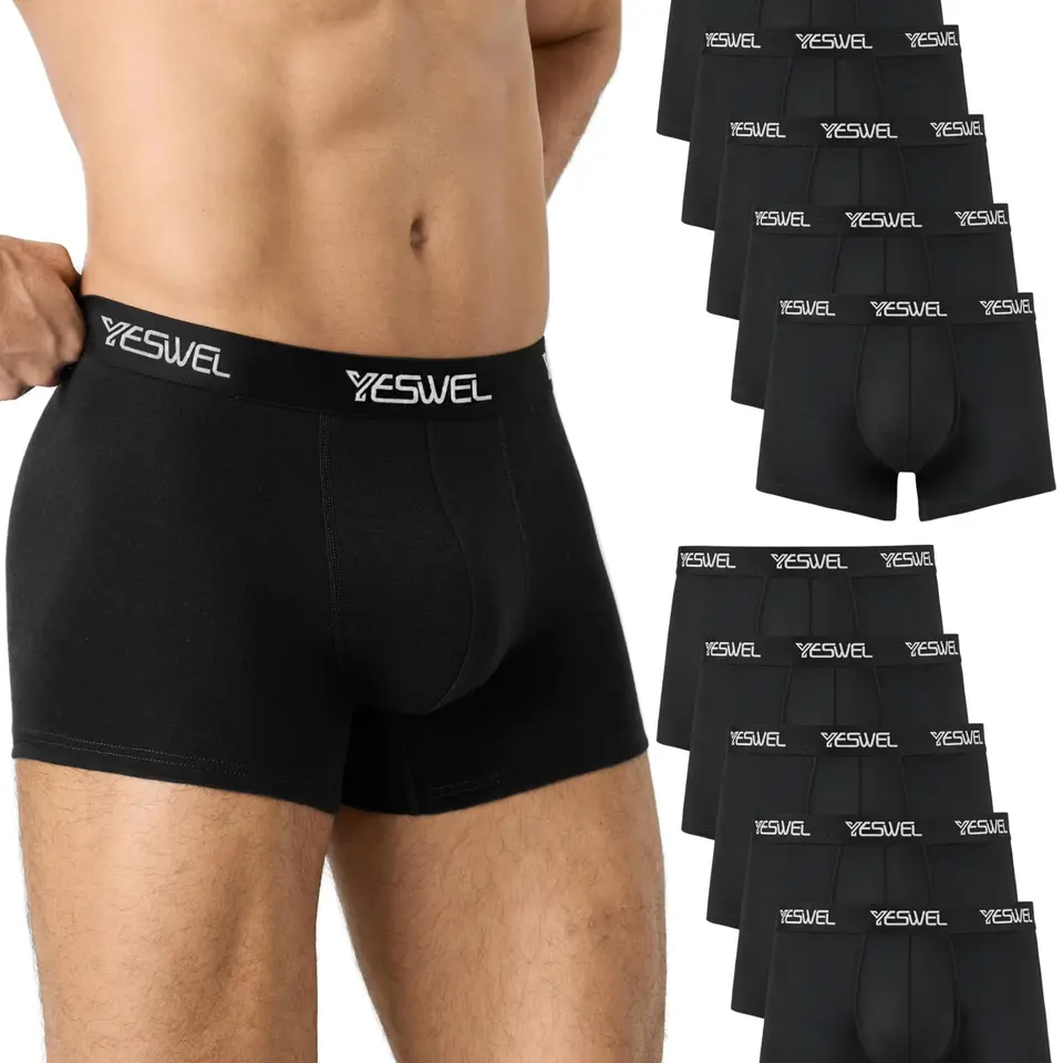 YESWEL Herren Boxershorts 10er Pack, Baumwolle, Bequeme Unterwäsche, Atmungsaktiv, Schwarz, 10x L