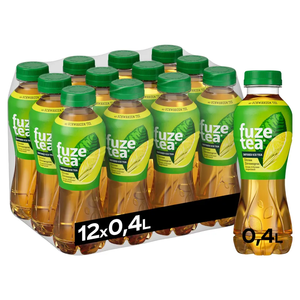 Fuze Tea Schwarzer Tee Zitrone Zitronengras - Eistee mit Zitronen-Geschmack, 12 x 400 ml