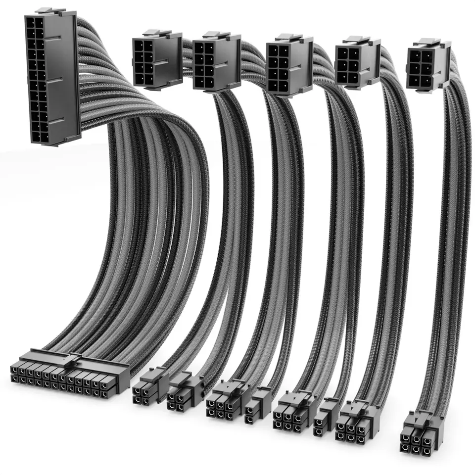 deleyCON Netzteil Kabel Verlängerung Set 30cm 6-teilig – Schwarz Grau