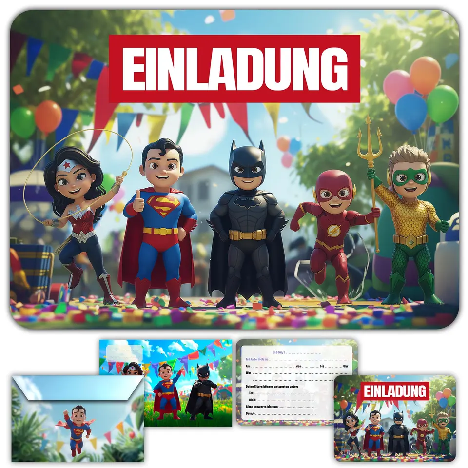 Glowiibo Fun4kid 12 Einladungskarten Kindergeburtstag Junge mit Umschlägen – für Geburtstagsparty & Feier