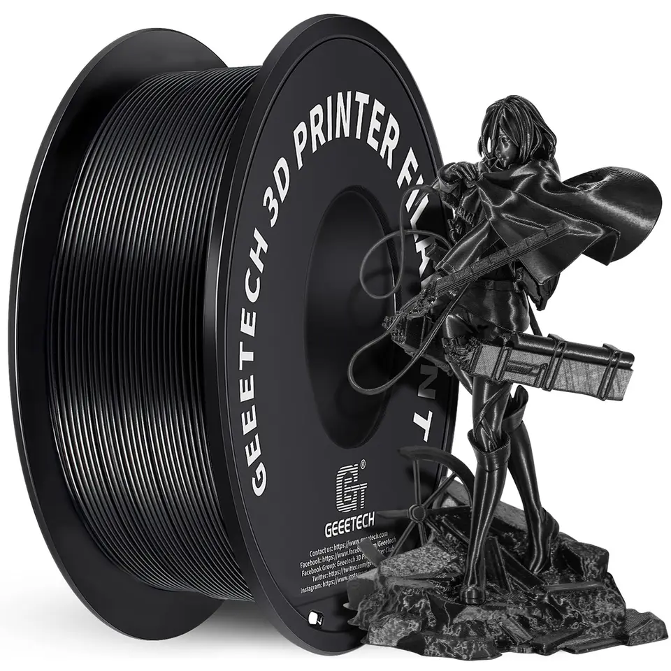 GEEETECH 3D Drucker Filament PLA 1.75mm, 1kg Spule, Schwarz