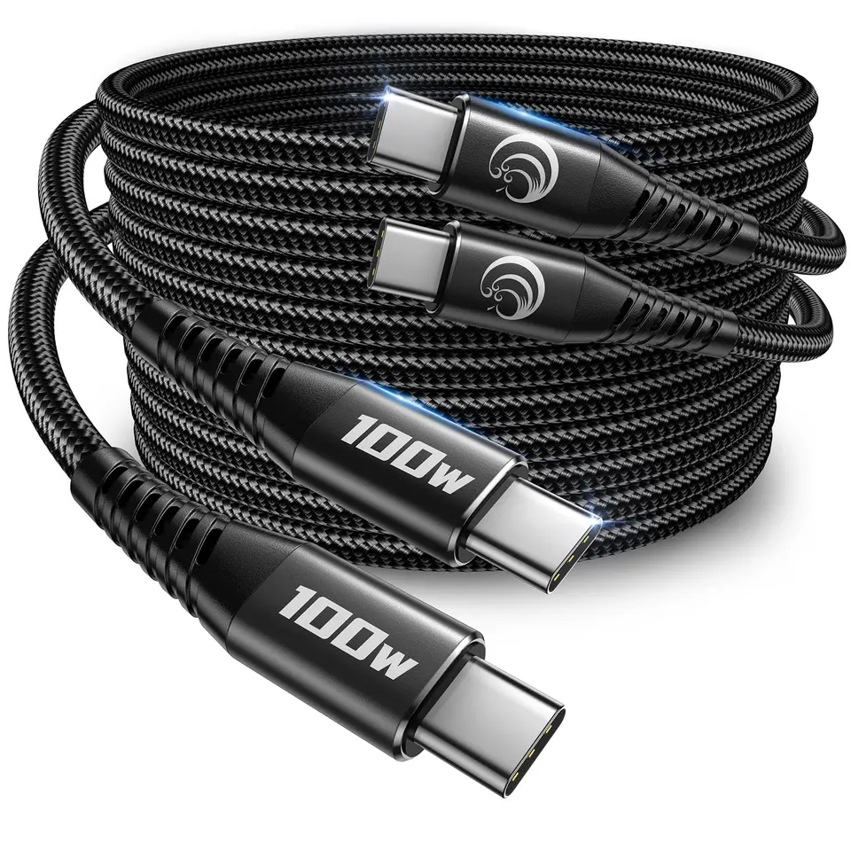USB C auf USB C Kabel [2 Stück, 2M + 2M] 100W Schnellladekabel, Nylon, passend für iPhone 16/15 Pro Max, Samsung S24/S23/S22/S21, iPad Pro, MacBook Pro/Air, Pixel
