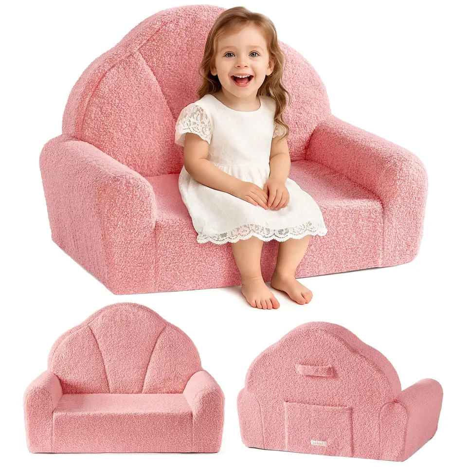 ROBURD Kindersofa für Mädchen, Bequemer Kindersessel, Spielzimmer-Sofa, Bezug abnehmbar, Weiß