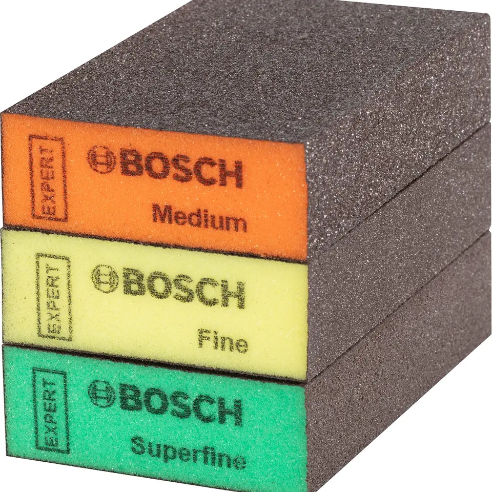 Bosch 3X EXPERT S471 Schleifschwämme für Farbe auf Holz, Ø 69 x 97 x 26 mm, Mittel/Fein/Superfein, Professional Zubehör