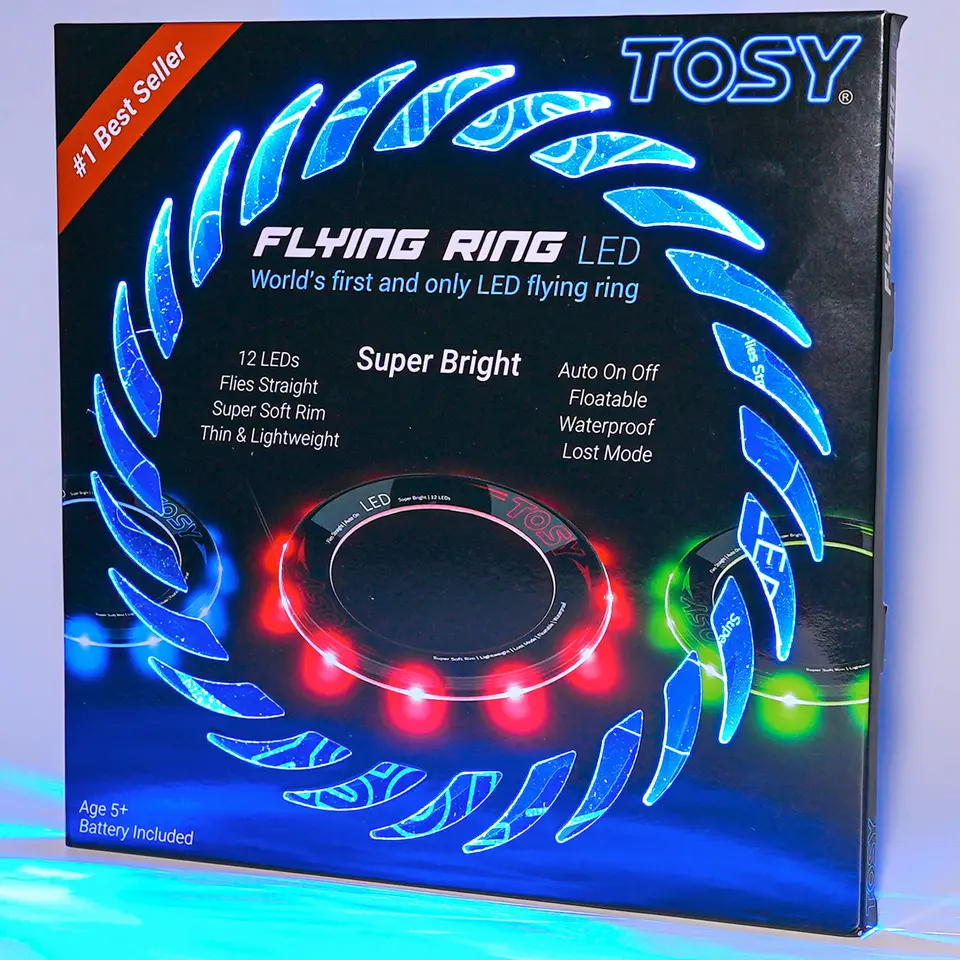 TOSY Flying Ring mit 12 LEDs, wasserdicht, sicher &weich, ideal für Pool, Strand & Camping