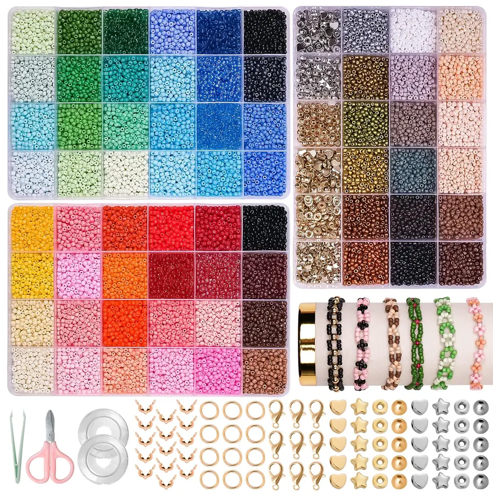 JHWELRG 36500 bunte Perlen 3mm für Armbänder & Halsketten, Set mit Buchstabenperlen, DIY Schmuckherstellung, Geschenkideen