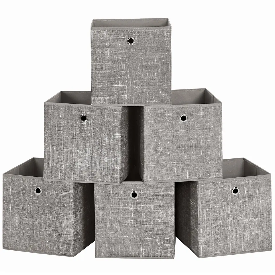 SONGMICS Aufbewahrungsbox 6er Set, Vliesstoff, 30x30x30 cm, Organizer, für Würfelregal, Faltbox, Kleideraufbewahrung, taupe