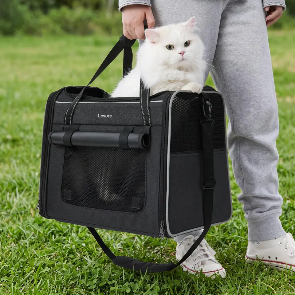 Lesure Faltbare Katzentransporttasche für Reisen, 43.5x29.5x34 cm, Schwarz