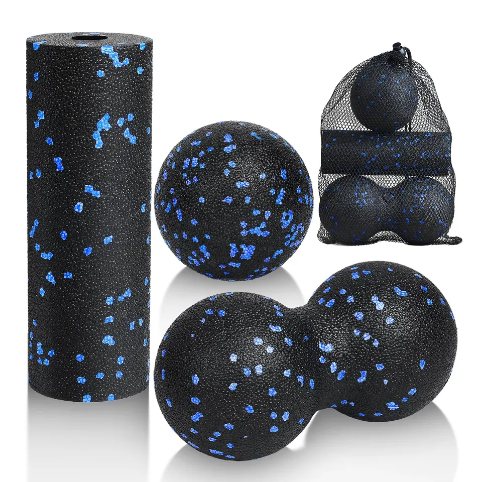 LOPHE Faszienball Set - 3 Stück Massagebälle & Faszienrolle (Blau)