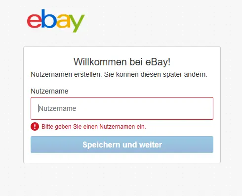 Gewerbliches eBay Konto erstellen: Nutzername wählen