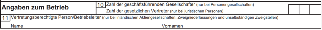 Formular GewA 1, Felder 10 und 11: Angaben zum Betrieb