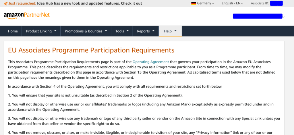 Amazon EU Associates Programme Participation Requirements